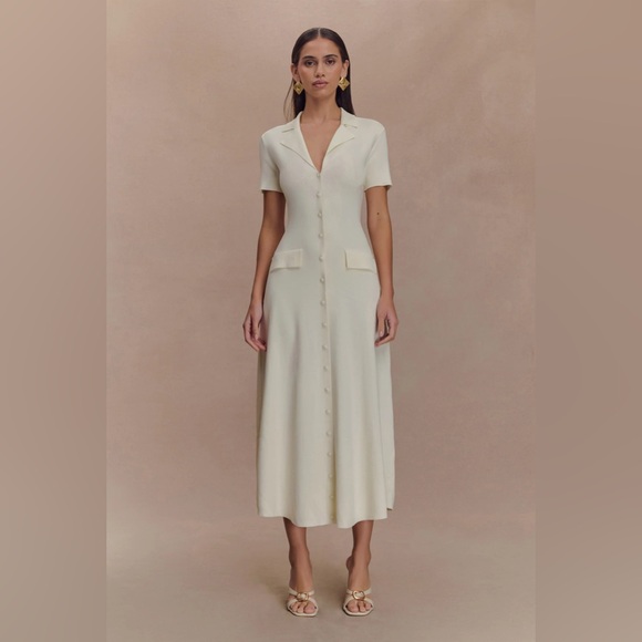 MESHKI PEARSON SHORT SLEEVE KNIT MIDI DRESS IN IVORY - Picture 1 of 7